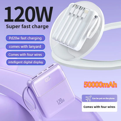 Portable 120W Super Fast Charging Power Bank 50000mAh Large Capacity External Battery with Four Cable Charger