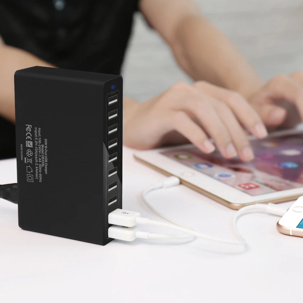 10-Port 60W Fast Charging USB Power Charger Hub Multi-Port Chargefor iPad, iPhone Other USB Devices