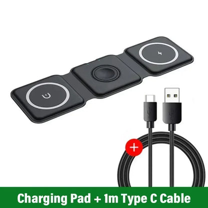 30W Fast Charging Pad Desktop Foldable 3 in 1 Wireless Charger For iPhone 16 15 14 13 12 Pro Max iWatch 10 9 8 7 6 AirPods Pro 2