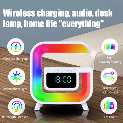 COLSUR Bluetooth Speaker Alarm Clock Wireless Charger Led Moon Lamp Music Home Decor Night Table Smart Light