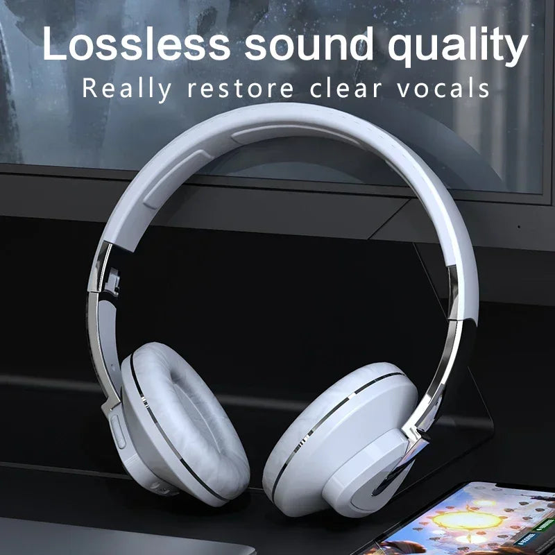 Wireless Bluetooth Headphone Over the Ear Headset High Fidelity Bass Stereo Music Gaming Foldable Headsets with AUX Cable