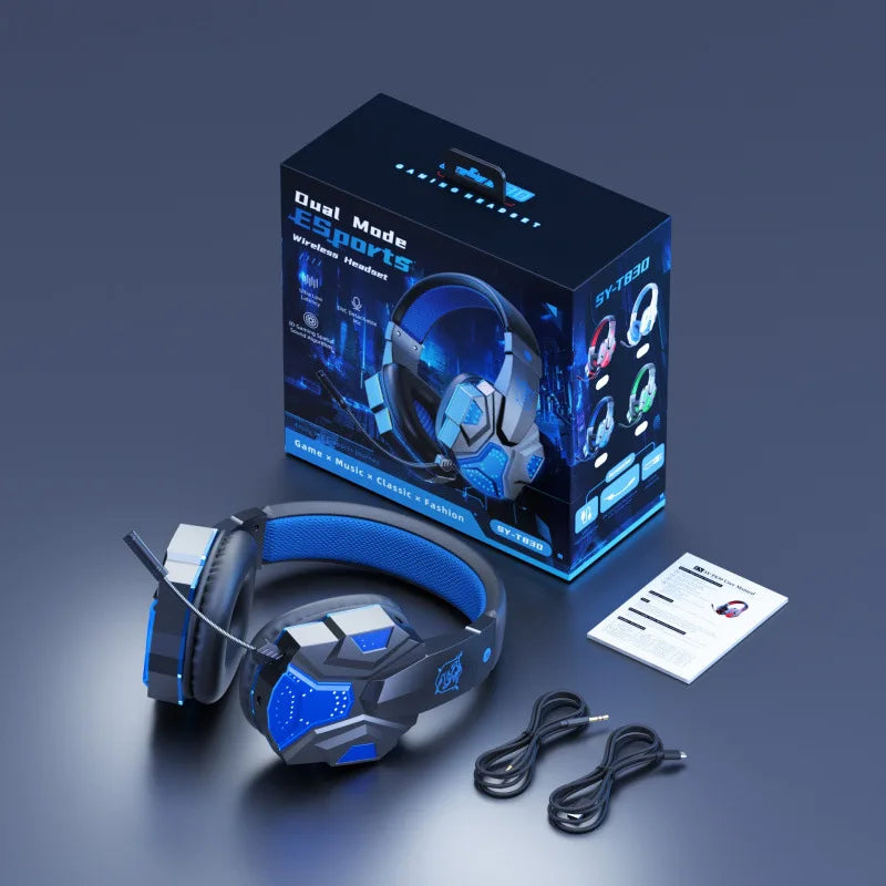 Dual-mode Gaming Headset RGB Light Effect Bluetooth 5.3 Rechargeable Large Battery Widely Compatible Light Weight Headphone