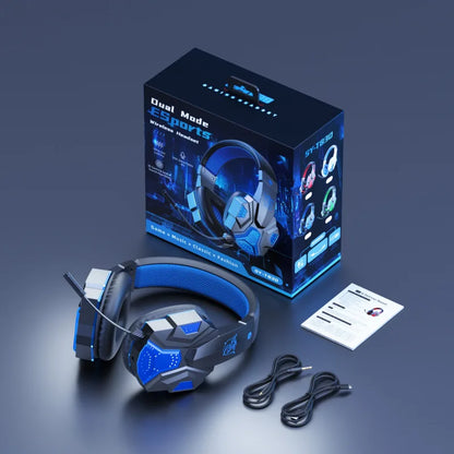 Dual-mode Gaming Headset RGB Light Effect Bluetooth 5.3 Rechargeable Large Battery Widely Compatible Light Weight Headphone