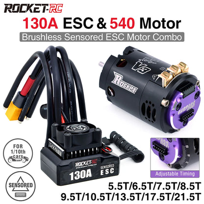 Rocket-RC Brushless Sensored Kit 540 Motor and 130A ESC Combo BEC 6V/5A for 1/10 RC RV Car