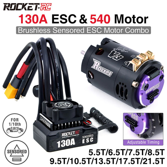 Rocket-RC Brushless Sensored Kit 540 Motor and 130A ESC Combo BEC 6V/5A for 1/10 RC RV Car