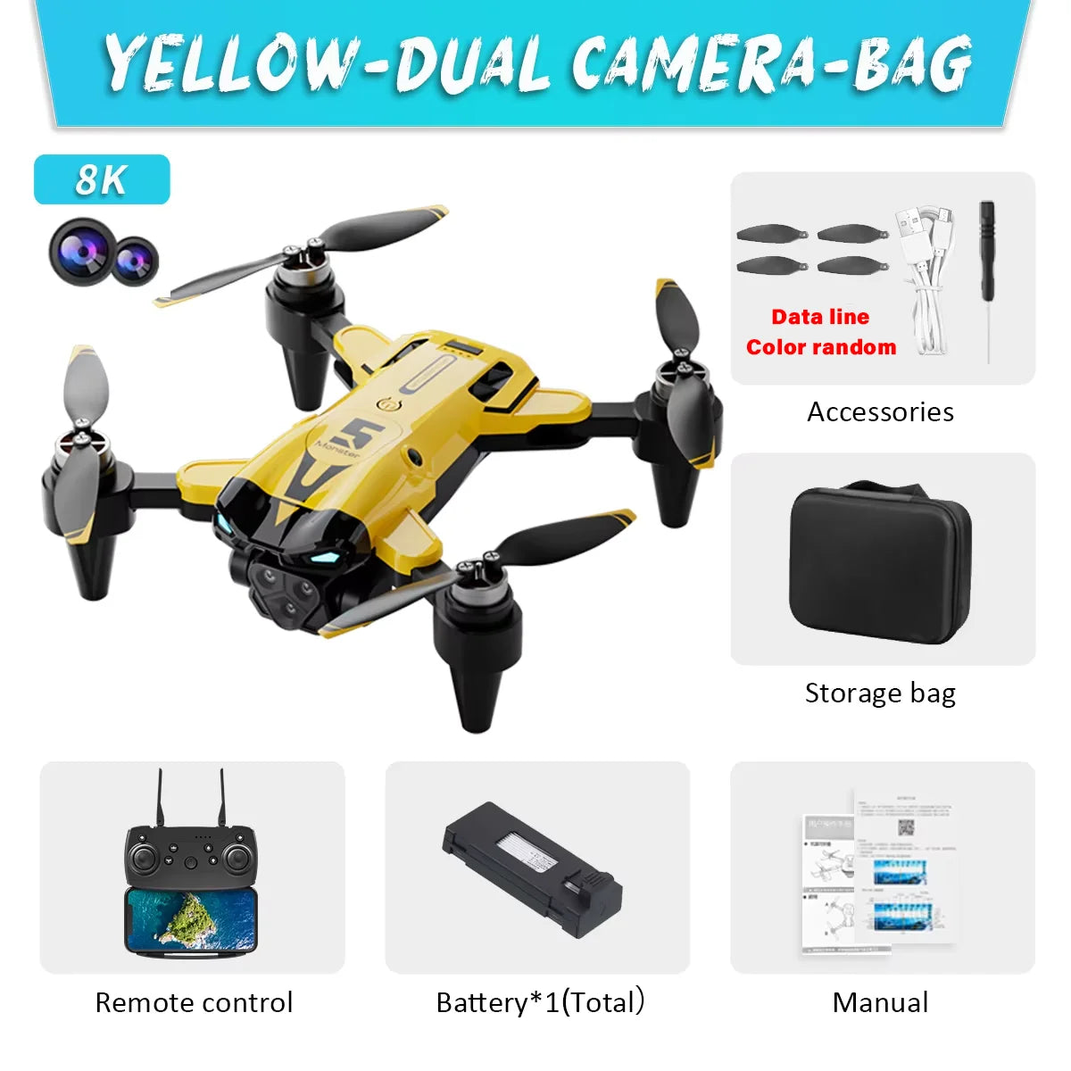 Drone 8K Professional Triple Camera Brushless Motor Optical Flow Positioning Foldable Quadcopter