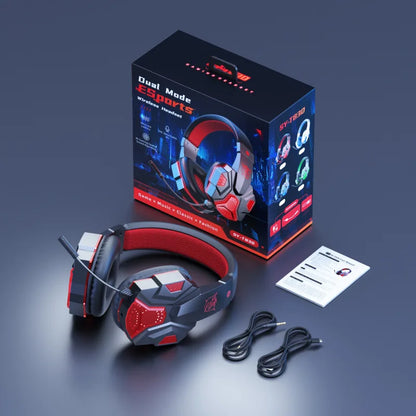 Dual-mode Gaming Headset RGB Light Effect Bluetooth 5.3 Rechargeable Large Battery Widely Compatible Light Weight Headphone