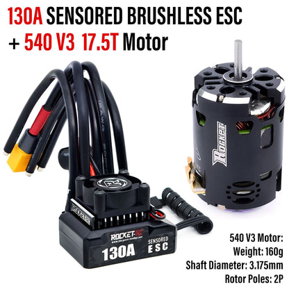 Rocket-RC Brushless Sensored Kit 540 Motor and 130A ESC Combo BEC 6V/5A for 1/10 RC RV Car