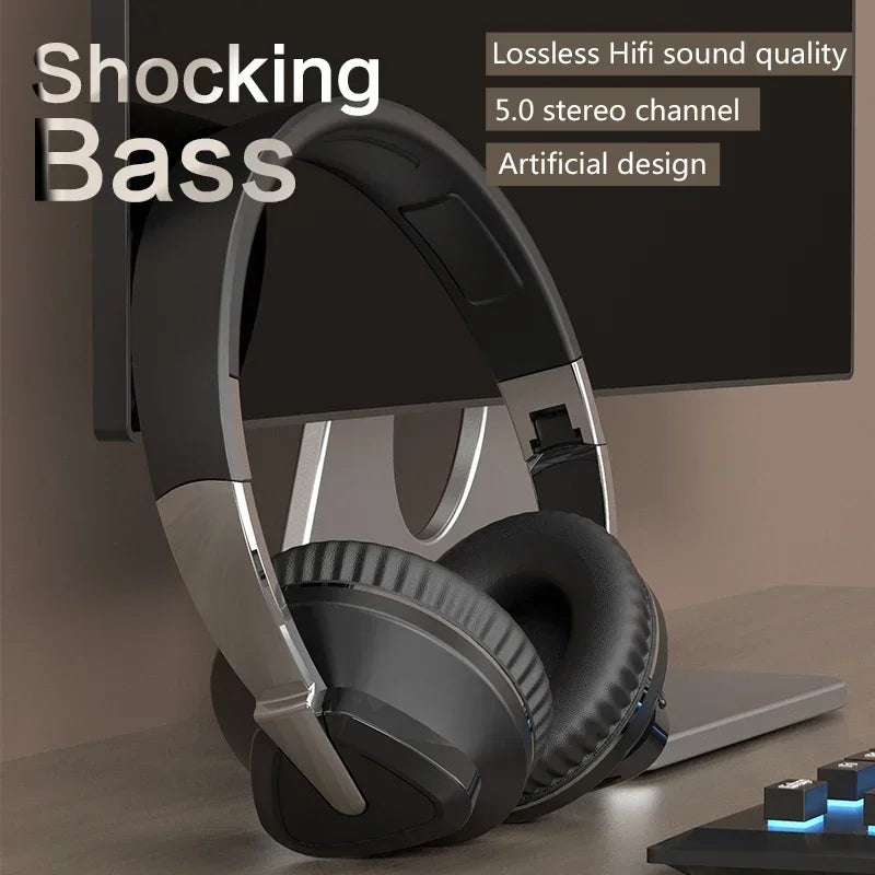 Wireless Bluetooth Headphone Over the Ear Headset High Fidelity Bass Stereo Music Gaming Foldable Headsets with AUX Cable