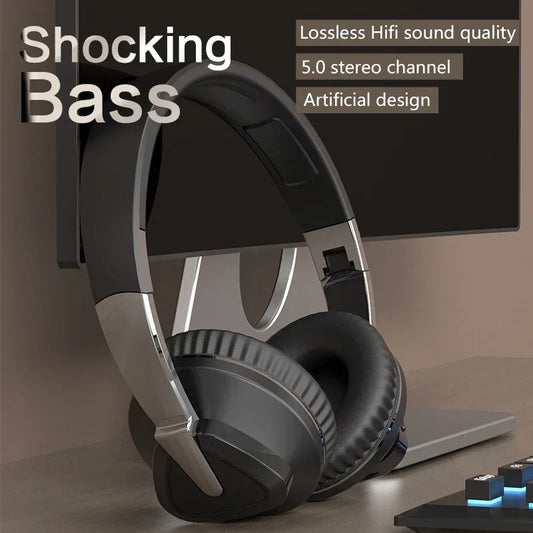 Wireless Bluetooth Headphone Over the Ear Headset High Fidelity Bass Stereo Music Gaming Foldable Headsets with AUX Cable