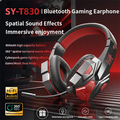 Dual-mode Gaming Headset RGB Light Effect Bluetooth 5.3 Rechargeable Large Battery Widely Compatible Light Weight Headphone