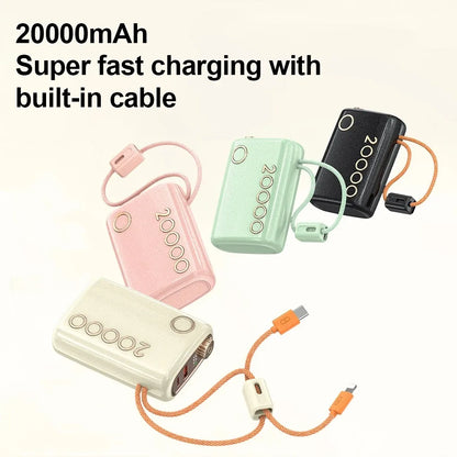 20000mAh Power Bank 66W Super Fast Charging Built in Cable Portable Hanging Small Mobile Power Bank