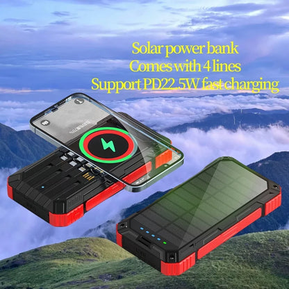 Portable Solar Power Bank Fast Charging 20000Mah Large Capacity, Wireless
