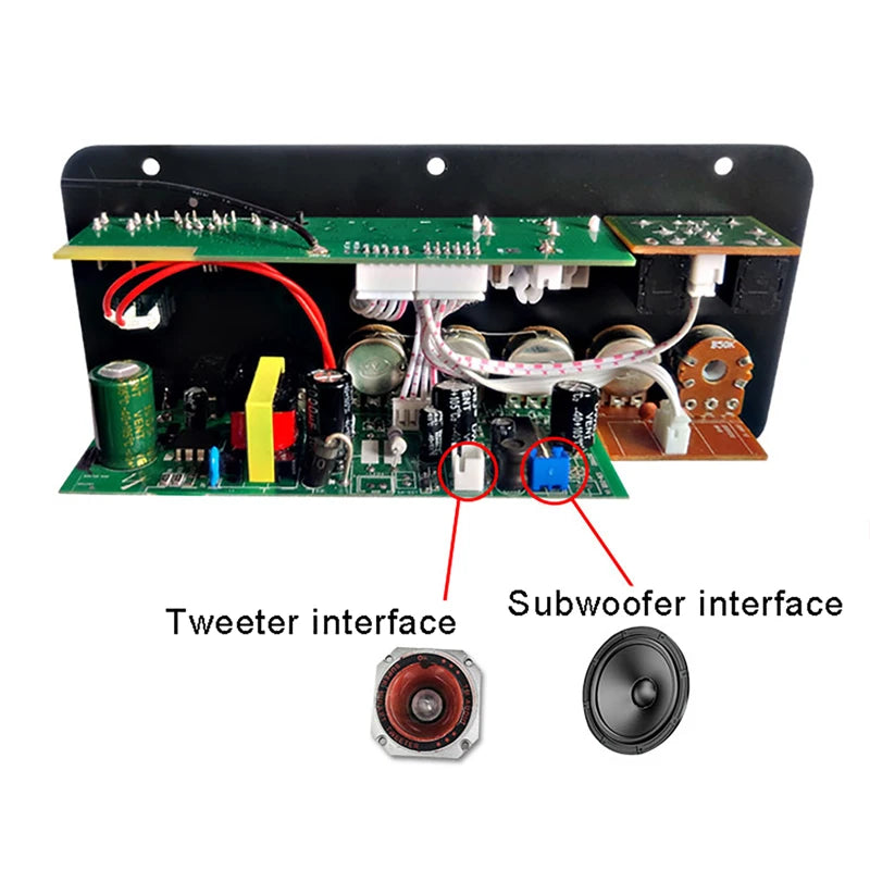 Bluetooth Audio Amplifier Board 100W Digital Subwoofer Dual Microphone AMP Module for 4-8 ohms Speaker for Home Car 110V/220V