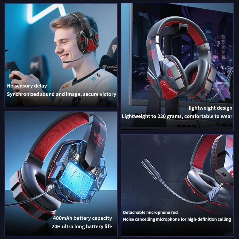 Dual-mode Gaming Headset RGB Light Effect Bluetooth 5.3 Rechargeable Large Battery Widely Compatible Light Weight Headphone