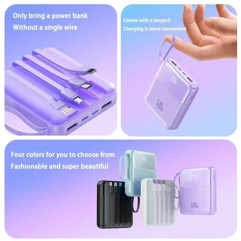 Portable 120W Super Fast Charging Power Bank 50000mAh Large Capacity External Battery with Four Cable Charger