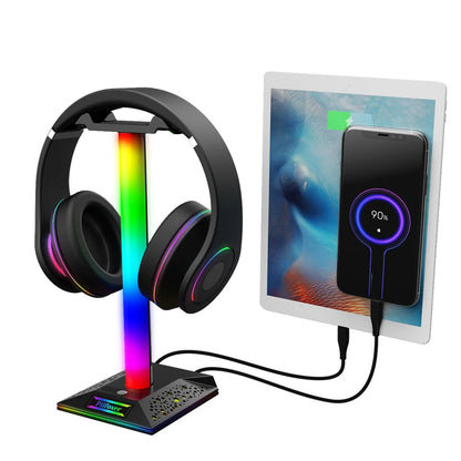 New RGB Gaming Headphone Stand Dual USB Port Touch Control Strip Light Desk Gaming Headset Holder Hanger Earphone Accessories