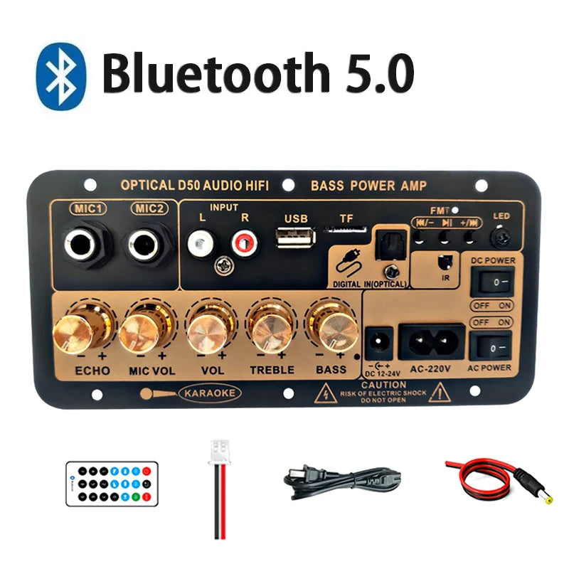Bluetooth Audio Amplifier Board 100W Digital Subwoofer Dual Microphone AMP Module for 4-8 ohms Speaker for Home Car 110V/220V