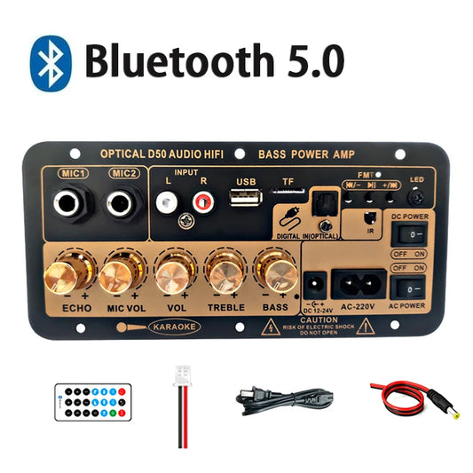 Bluetooth Audio Amplifier Board 100W Digital Subwoofer Dual Microphone AMP Module for 4-8 ohms Speaker for Home Car 110V/220V