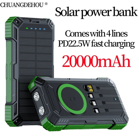 Portable Solar Power Bank Fast Charging 20000Mah Large Capacity, Wireless